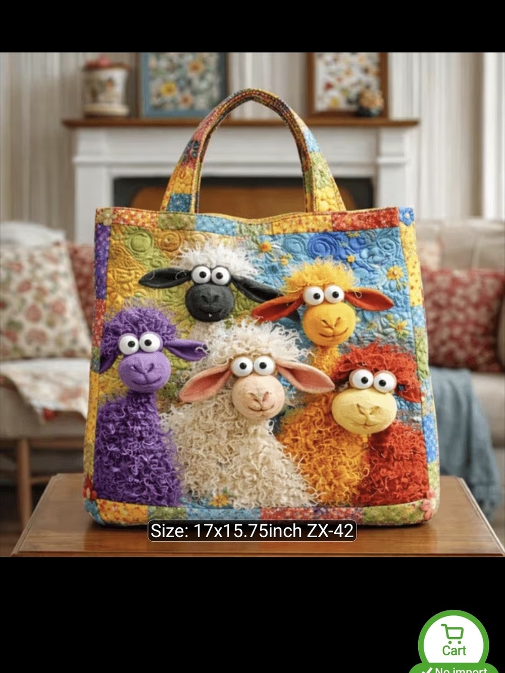 Colorful Sheep Quilted Tote Bag - Multicolor